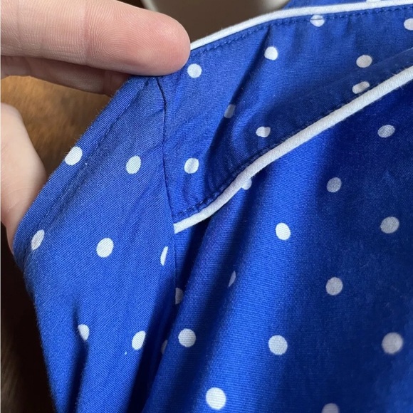 Hell Bunny Vixen Blue White Polka Dot Halter Swing Dress Size Large - Picture 10 of 16